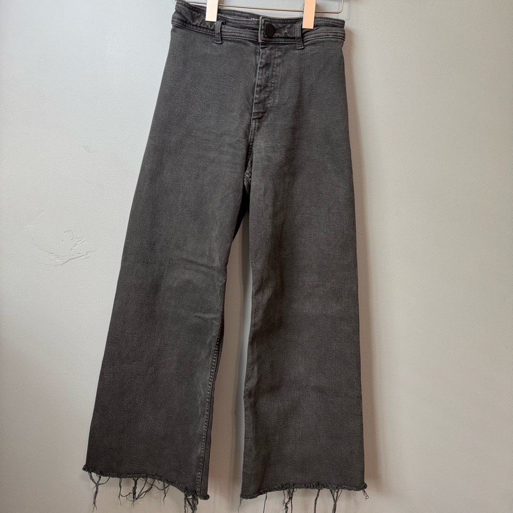 ZARA The Marine Straight Hi Rise Wide Leg Raw Hem Jeans Faded Black. Women’s 4 - Picture 2 of 12